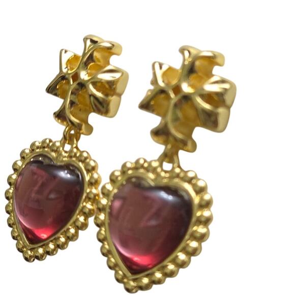 TORY BURCH ROXANNE RED /GOLD 18k GOLD PLATED EARRINGS NWT - Picture 4 of 7
